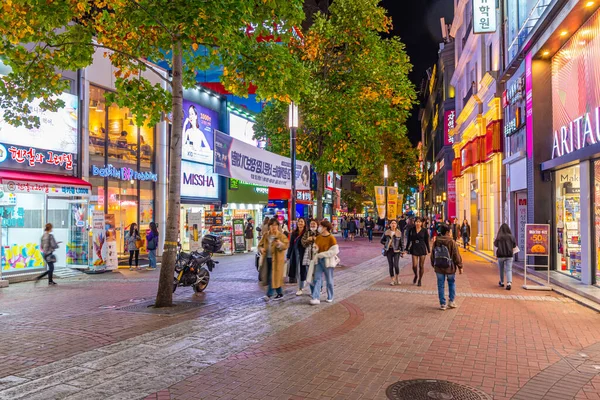 Daegu Korea October 2019 Night View Narrow Street Center Daegu — Stock Photo, Image