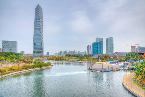 Incheon Coreia Outubro 2019 Arranha Céus Torno Parque Central Songdo — Fotografia de Stock
