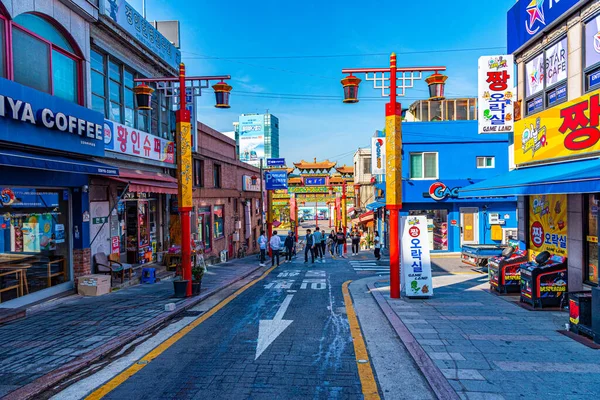Incheon Korea Outubro 2019 Pessoas Estão Caminhando Pela Chinatown Incheon — Fotografia de Stock