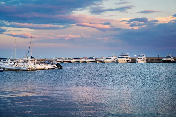 Při Západu Slunce Jachty Přístavu Marina — Stock fotografie