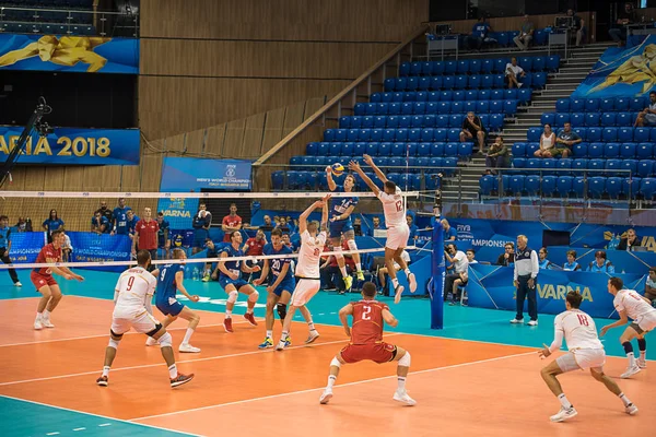 Varna Bulgária 2018 Vôlei Partida Entre Sérvia França Grupo Copa — Fotografia de Stock