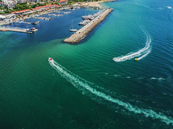 Fotografia Lotnicza Panoramiczny Widok Port Morski Sveti Vlas Bułgarii — Zdjęcie stockowe