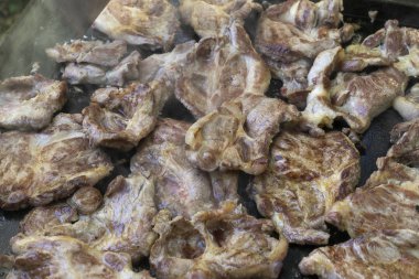 Sırasında ızgara domuz eti biftek yakın çekim