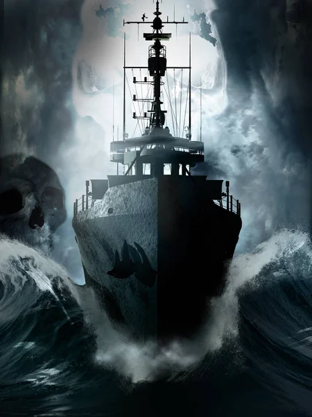 Fırtınalı bir gecede hayalet gemi — Stok fotoğraf