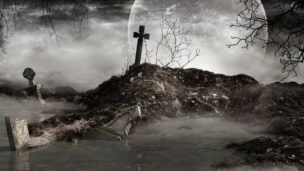 放棄された墓地の霧 — ストック写真