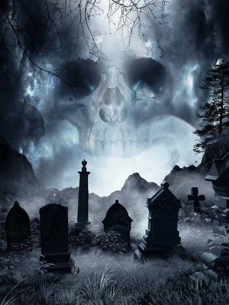 Mgła na opuszczonym cmentarzu — Zdjęcie stockowe