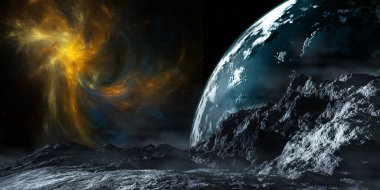 Nebula ve büyük gezegenli uzay manzarası