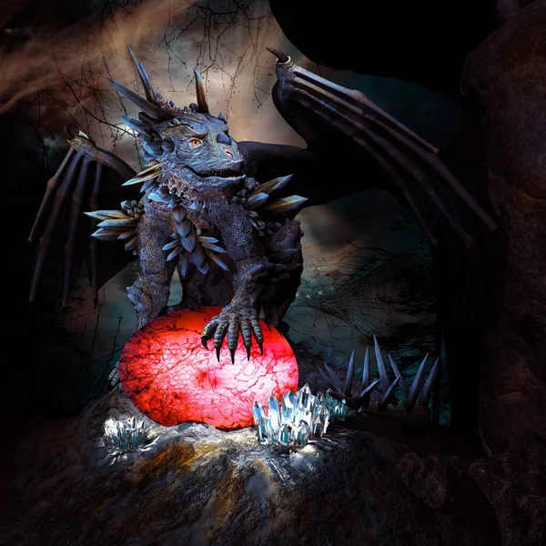 Ejderhanın Yumurta Tuttuğu Bir Fantezi Sahnesi — Stok fotoğraf