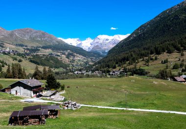 View on the Ayas valley from Antagnod, Aosta valley. Italy clipart