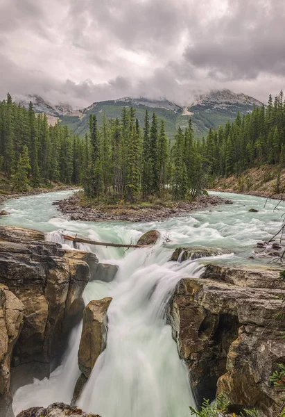 Sunwapta Podzim Nádherný Vodopád Řeka Sunwapta Národním Parku Jasper Alberta — Stock fotografie