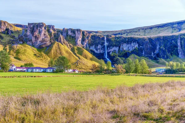 Vista Hermosa Cascada Foss Sidu Desde Carretera Sur Islandia — Foto de Stock