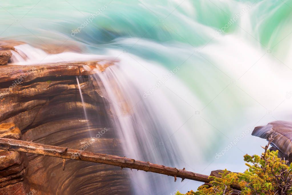 Close-up view of Athabasca Falls in Jasper National Park.Alberta