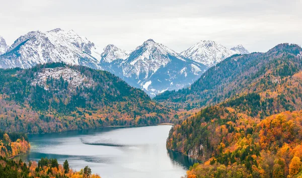 호수와 성에서 바라본 산들이 보인다 바이에른 — 스톡 사진