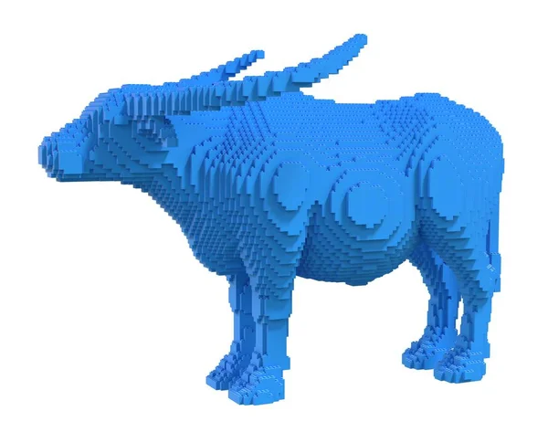 Blue buffalo from plastic blocks on a white background.