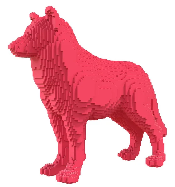 Red wolf from plastic blocks on a white background.