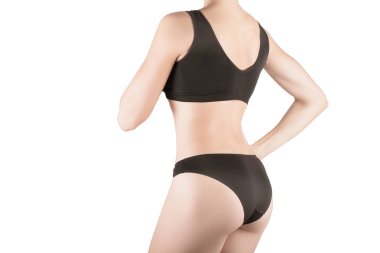 Erkek kırpılmış geri uyum ve kalça Siyah Külot ve üst, üzerinde beyaz izole.