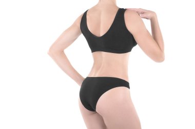 Erkek kırpılmış geri uyum ve kalça Siyah Külot ve üst, üzerinde beyaz izole.