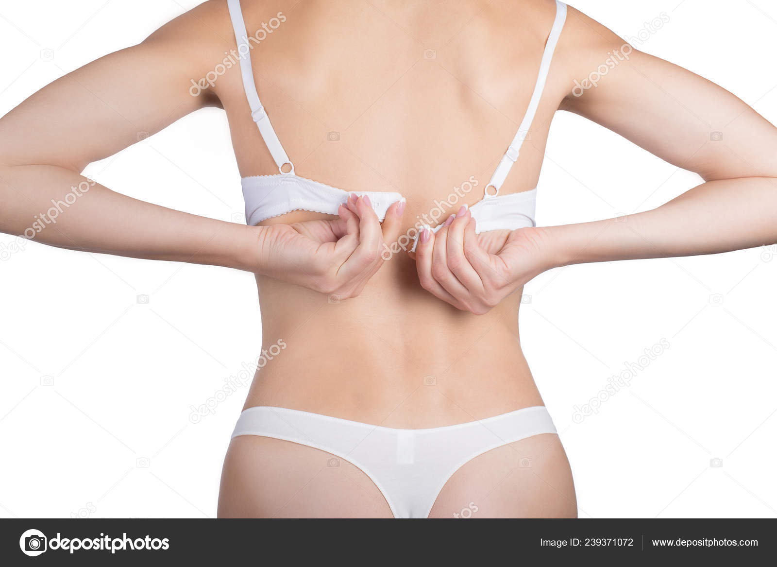Woman Back View Putting on Her Bra Lingerie Stock Photo - Image of