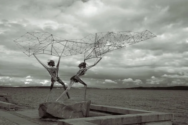 Einzigartige Skulptur Fischer Der Stadt Petrosawodsk — Stockfoto