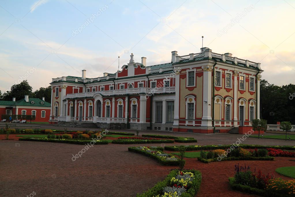 Beautiful bright beds of different geometrical forms  in Kadriorg Palace in Tallinn, which Russian emperor Peter I has presented the spouse Ekaterina