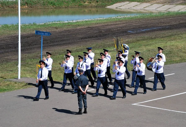 Desfile Uma Orquestra Militar Exposição Técnicas Militares Oms — Fotografia de Stock