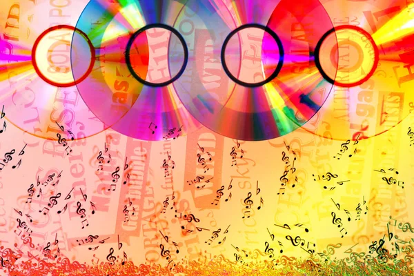 Färgglada CD-skivor på abstrakt bakgrund med fallande n — Stockfoto