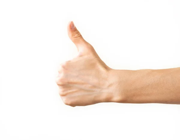 Mão Mulher Mostrando Gesto Acordo Aprovação Fundo Branco — Fotografia de Stock