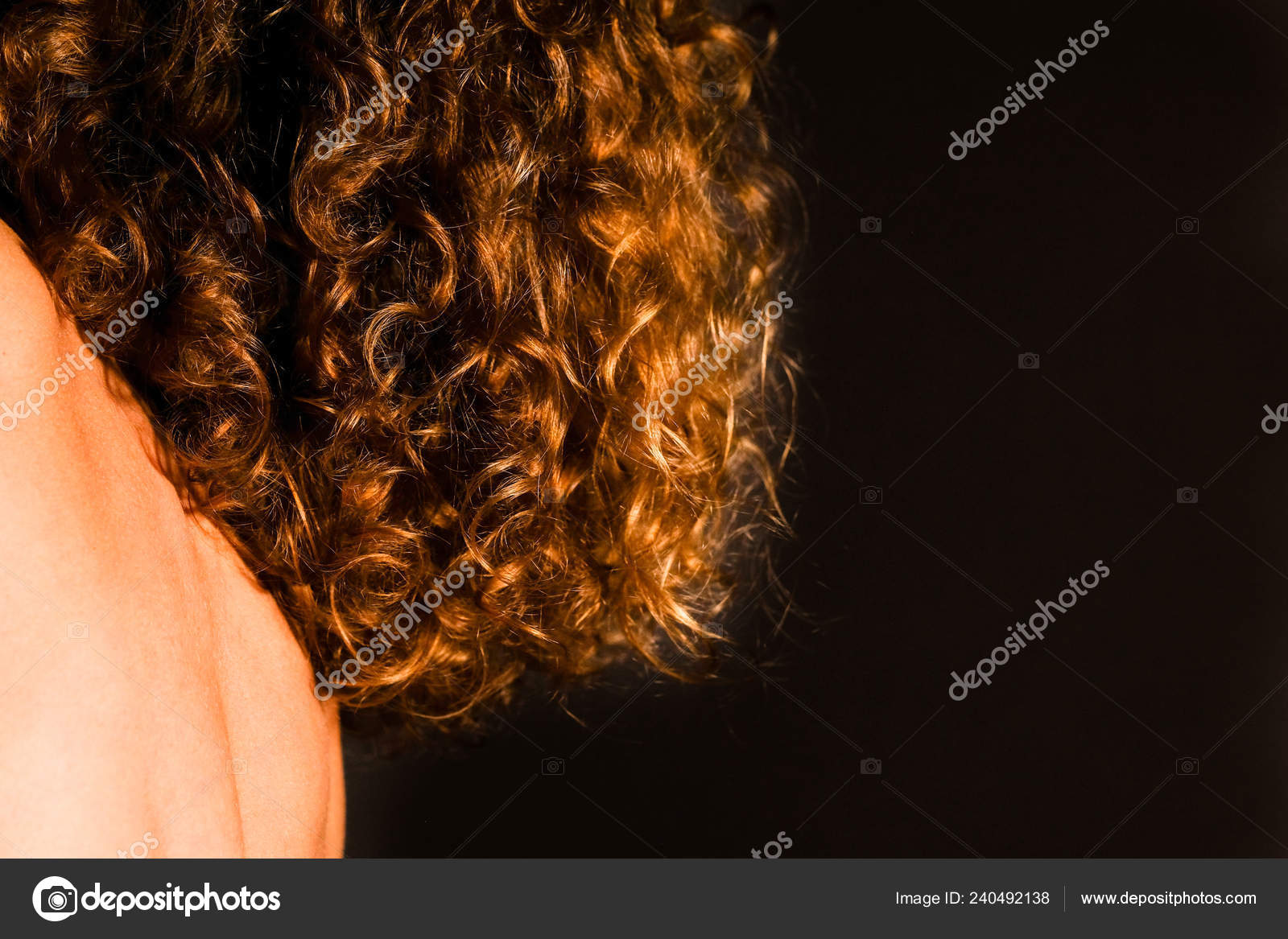 Natural Curly Red Hair Young Woman Black Background Stock Photo