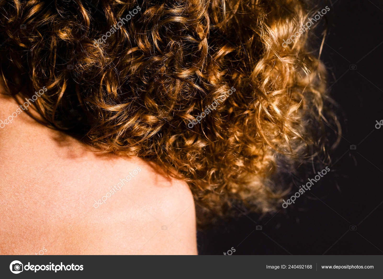 Natural Curly Red Hair Young Woman Black Background Stock Photo