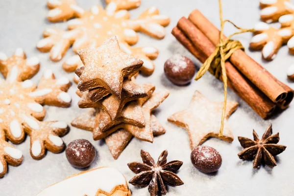 Christmas Cookies Wooden Background — Stock Photo, Image