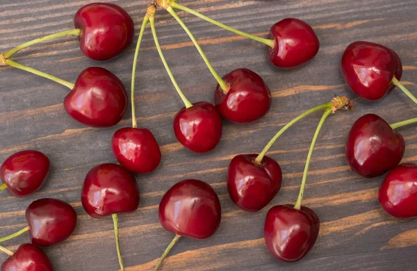 Fresh Cherry Wooden Background — Stock Photo, Image