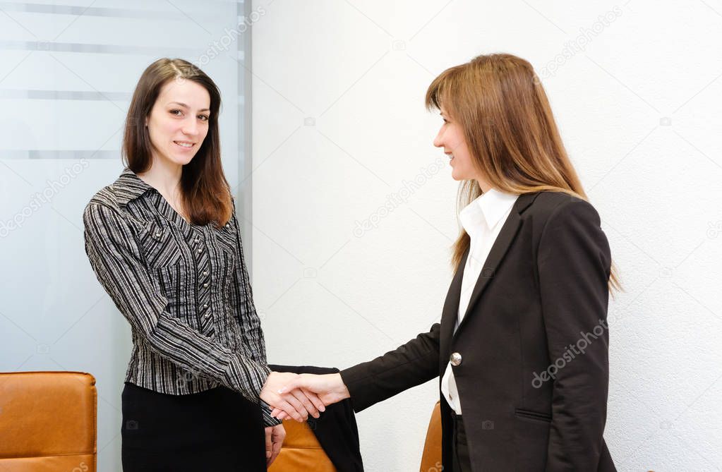 Businesswomen shake hands each other