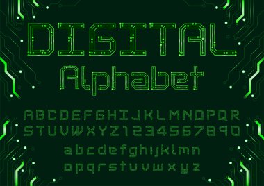 Vektör devre kartı yazı tipi ve alfabe