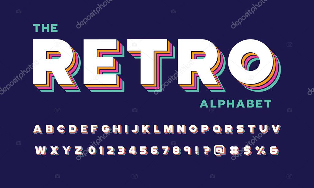 Retro colorful stylized alphabet design