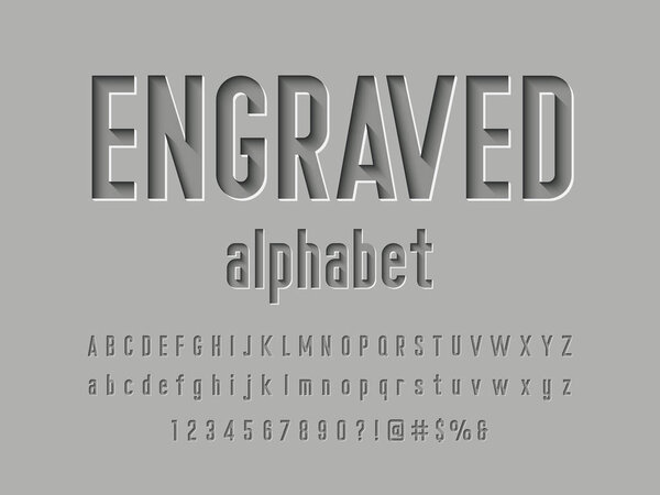 Engraved alphabet design with uppercase and lowercase