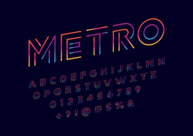 Büyük harf tasarımıyla modern soyut alfabe ve numaralar