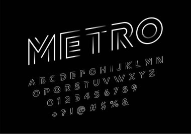 Büyük harf tasarımıyla modern soyut alfabe ve numaralar