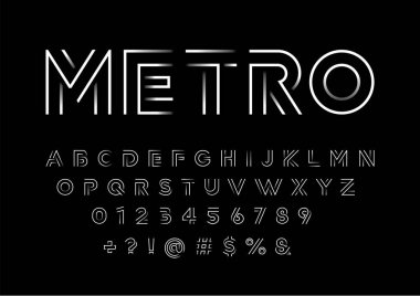 Büyük harf tasarımıyla modern soyut alfabe ve numaralar