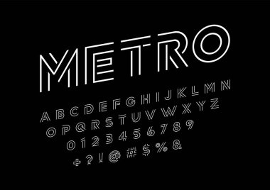 Büyük harf tasarımıyla modern soyut alfabe ve numaralar