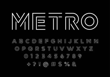 Büyük harf tasarımıyla modern soyut alfabe ve numaralar