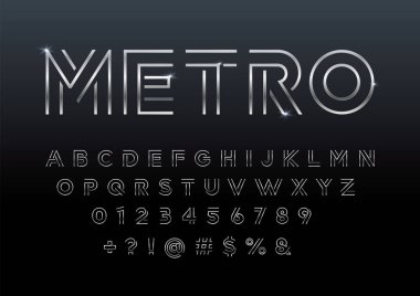 Büyük harf tasarımıyla modern soyut alfabe ve numaralar