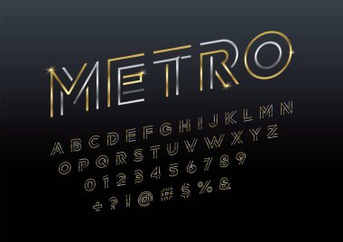 Büyük harf tasarımıyla modern soyut alfabe ve numaralar