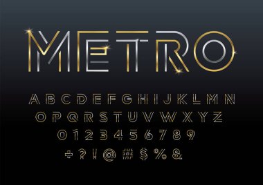 Büyük harf tasarımıyla modern soyut alfabe ve numaralar