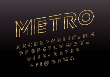 Büyük harf tasarımıyla modern soyut alfabe ve numaralar