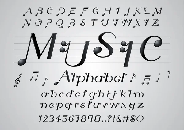 Vector Fuente Nota Musical Alfabeto — Vector de stock