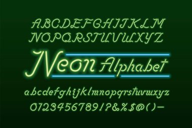 Parlak neon ışık yazı tipi ve alfabe