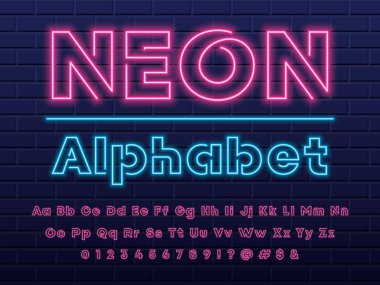 Neon ışık alfabe tasarım parlayan