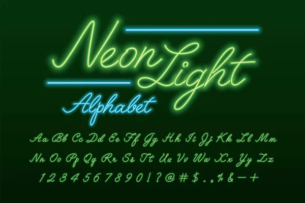 Zářící Neon Light Písmo Abeceda — Stockový vektor