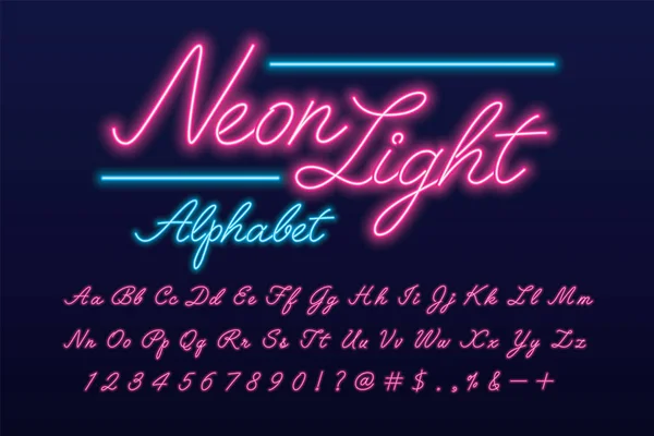 Parlak neon ışık yazı tipi ve alfabe