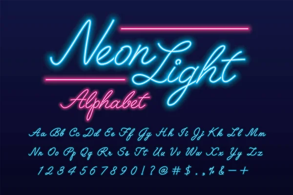 Zářící Neon Light Písmo Abeceda — Stockový vektor